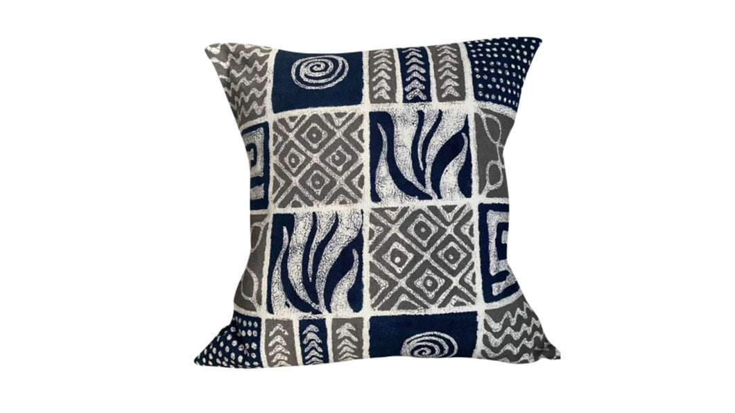 BATIQUA NAVY/GREY BATIK PILLOW COVER