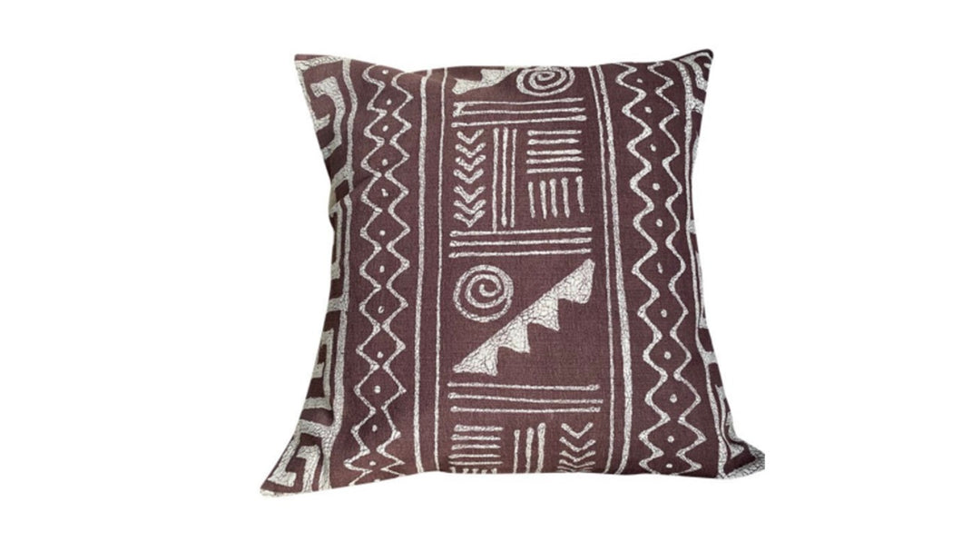 BATIQUA BROWN GEOMETRIC BATIK PILLOW COVER