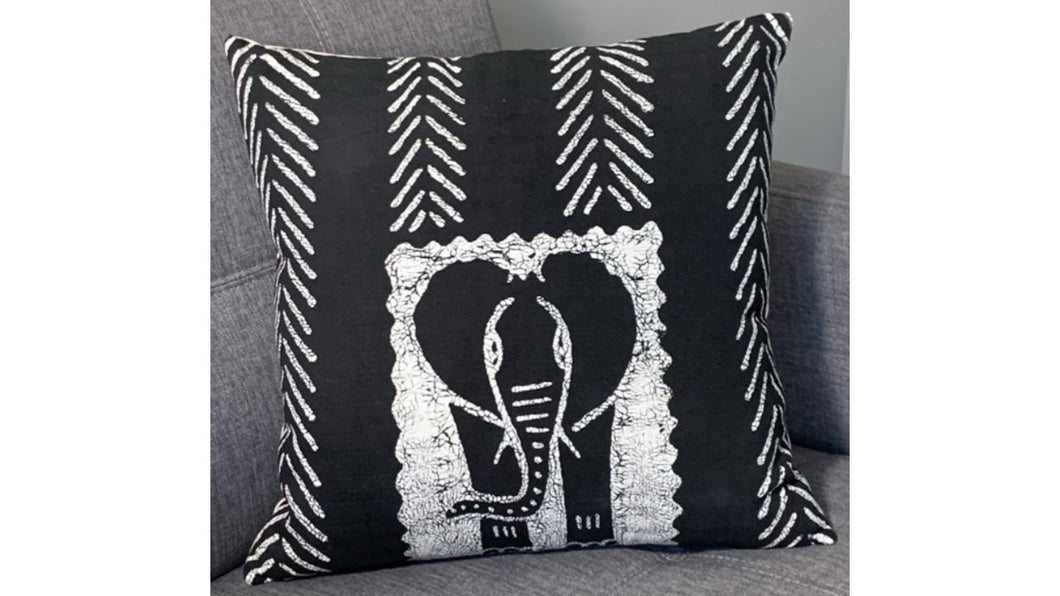 BATIQUA BLACK ELEPHANT BATIK PILLOW COVER