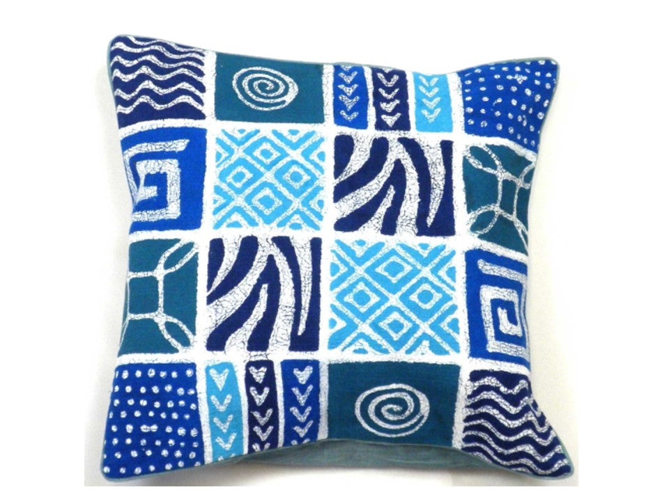 BATIQUA BLUE GEOMETRIC BATIK PILLOW COVER