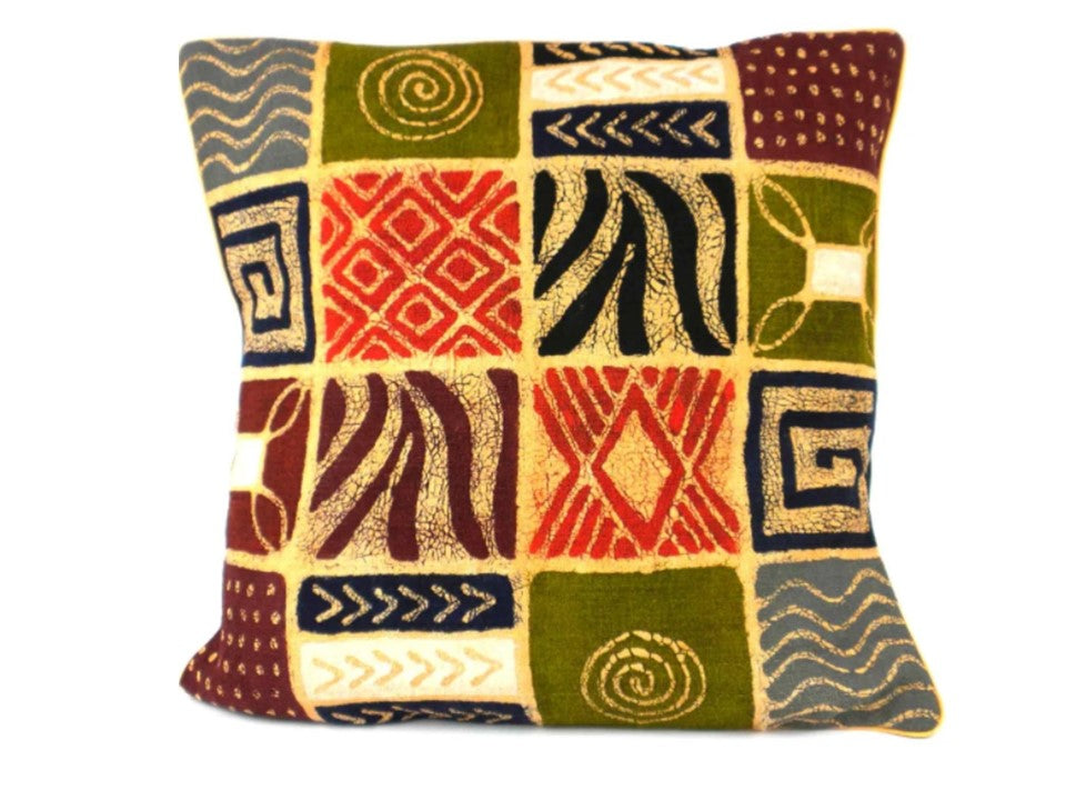 BATIQUA  BROWN/ORANGE GEOMETRIC  BATIK PILLOW COVER