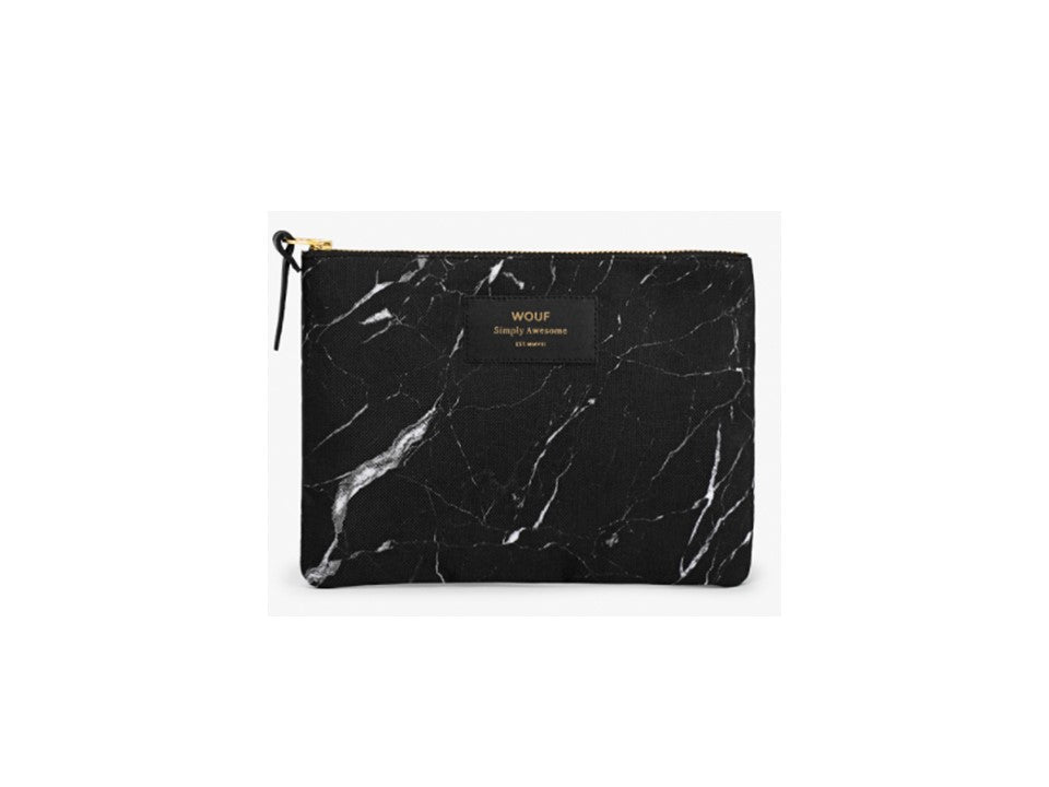 WOUF- BLACK MARBLE POUCH LARGE